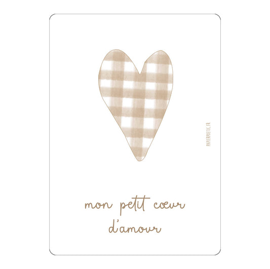 Carte  "Mon petit cœur d'amour" vichy ♥ Cadeau naissance - Papier Poetic