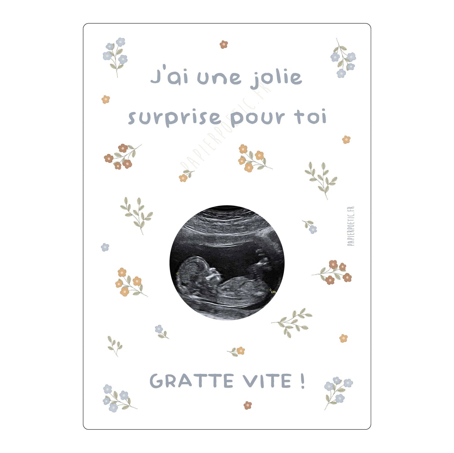 Carte à gratter annonce grossesse / Papier Poetic / Échographie