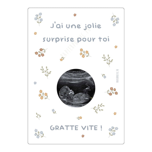 Carte à gratter annonce grossesse / Papier Poetic / Échographie