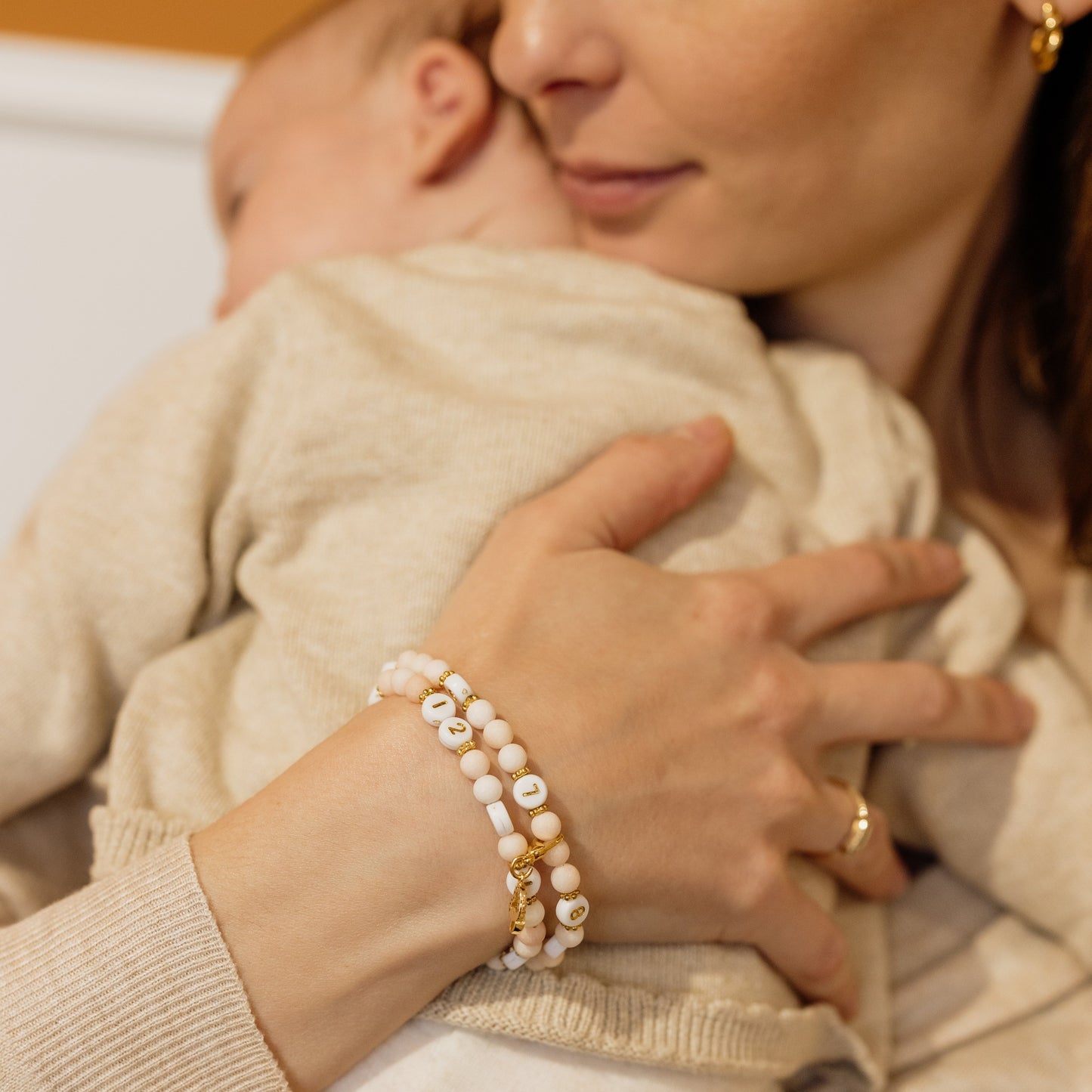 Bracelet d'allaitement perles quartz (Beige rose)