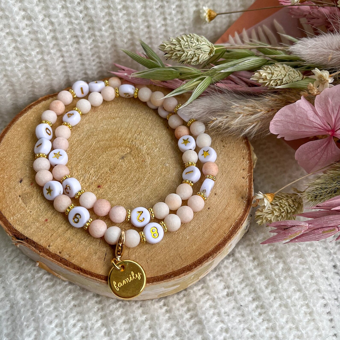 Bracelet d'allaitement perles quartz (Beige rose)