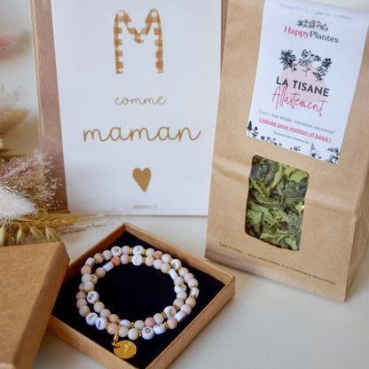 Coffret cadeau "Allaitement serein" - Bracelet allaitement, illustration et tisane d'allaitement