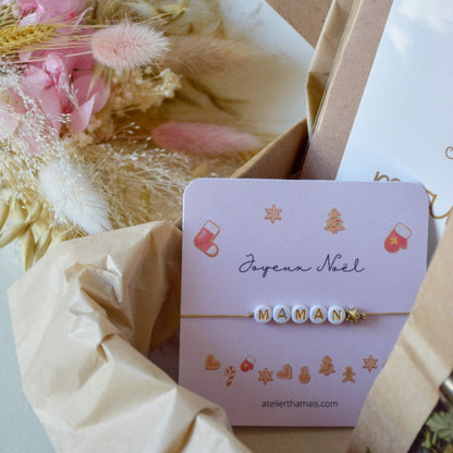 Coffret cadeau "Joyeux Noël Maman" - Bracelet Maman et illustration