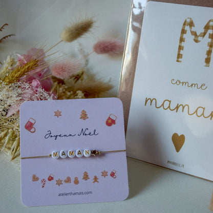 Coffret cadeau "Joyeux Noël Maman" - Bracelet Maman et illustration