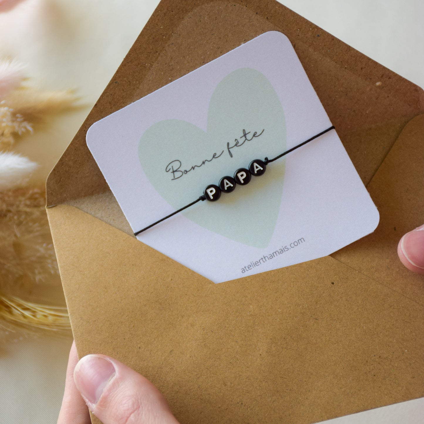 Bracelet "Bonne fête papa" - Carte verte claire