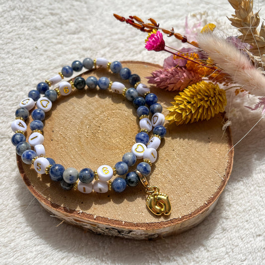 Bracelet d'allaitement perles quartz (Bleu)