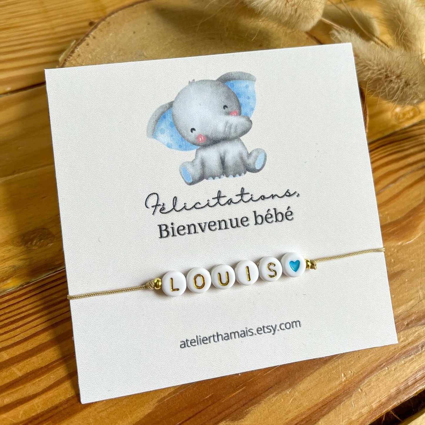 Carte à offrir - Cadeau naissance personnalisable éléphant bleu