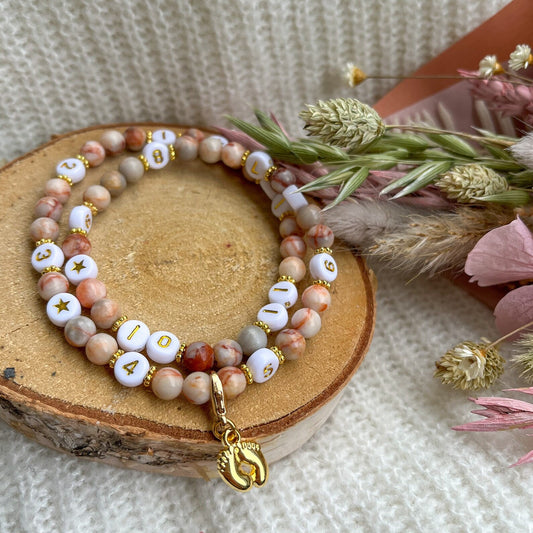 Bracelet d'allaitement perles quartz (Vintage beige rose)